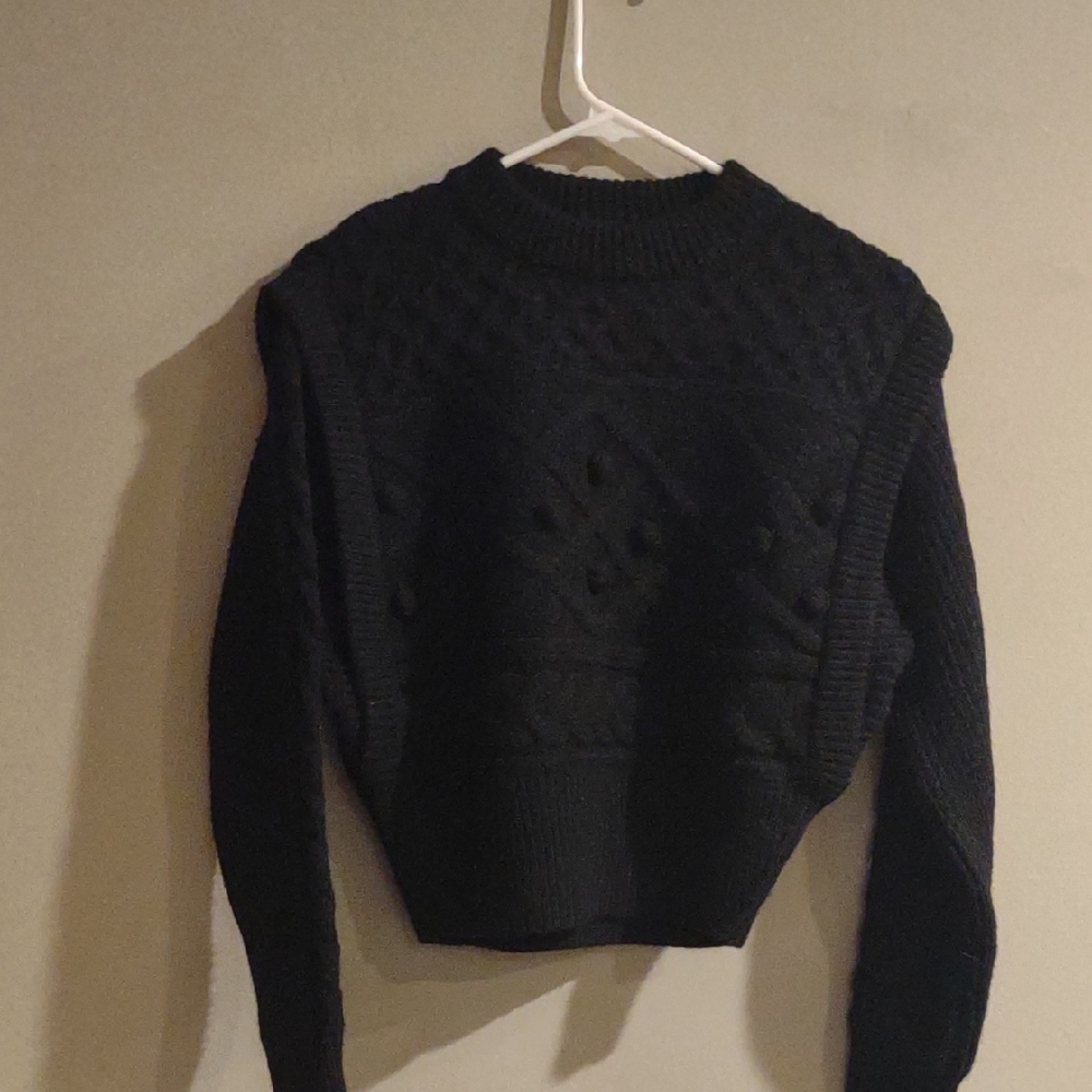 Loavies Women's X small Crop Knit Black‎ Chunky Sweater